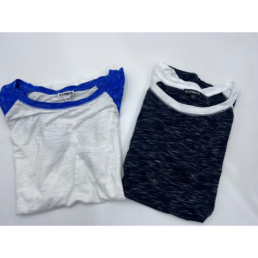 Express Womens Slub Knit Raglan Pocket Tee Bundle 2 Pack Blue Black White Small